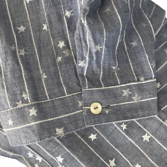 JOHNNY WAS WORKSHOP Stars & Stripes Lace-Up Top Gray Chambray Boho - Picture 10 of 13